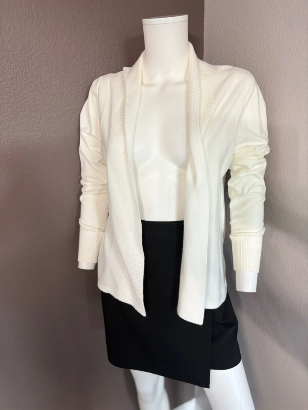 Essentials Ivory Open-Front Shawl Collar Cardigan